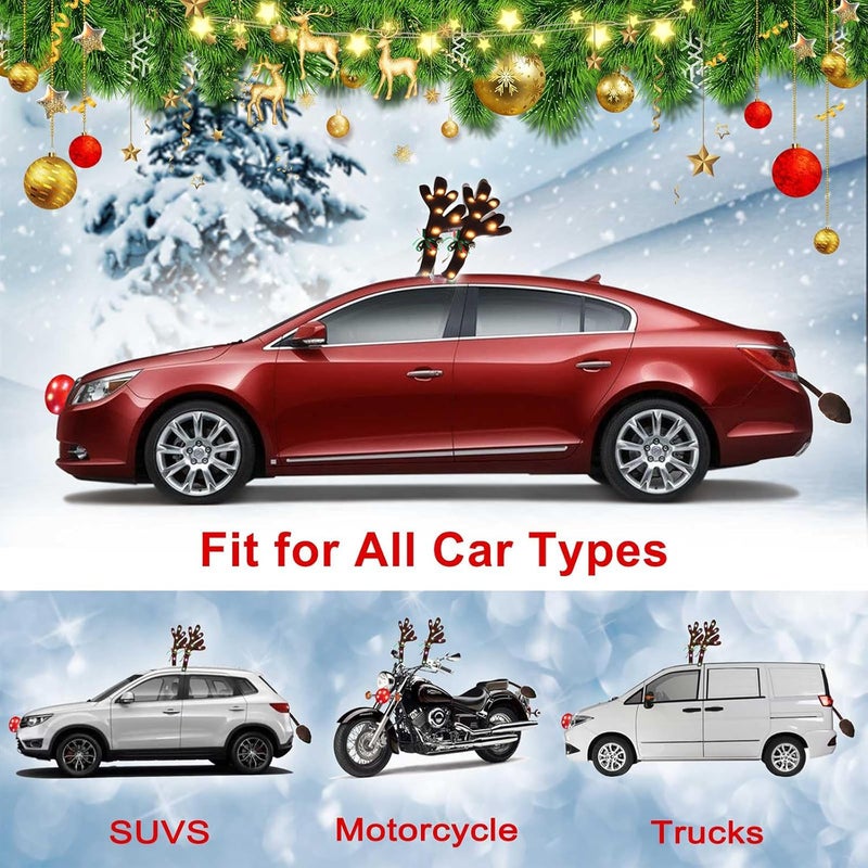 GlACBIUG Christmas Car Reindeer Antlers & Nose Tail Kit with Jingle Bells, 2025 Cute Rudolph Car Costume for SUV, Van, Truck - Warm Lights Auto Holiday Decor - Image 4